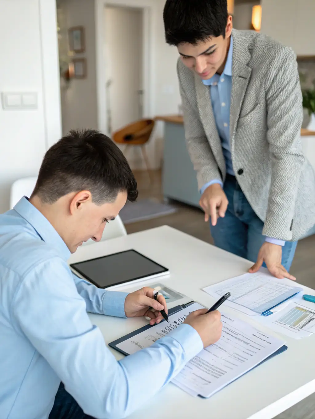 A business owner reviewing financial reports and discussing financial strategies with a VentureCoach Pro financial coach in a modern office setting.